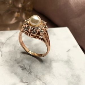 18k Plated Rose Gold Pearl and Diamond Rhinestone Flower